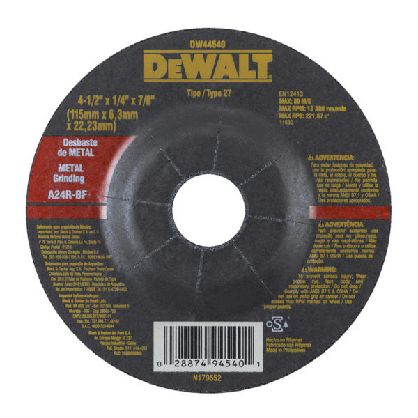 Disco desbaste 4 1/2″ x 1/4″ x 7/8″ (115mm x 6.3mm x 22.23mm) 25und