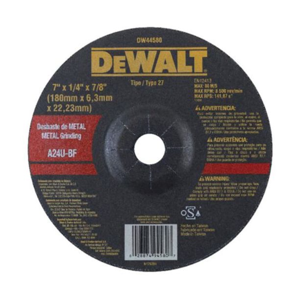 Disco desbaste 7″ x 1/4″ x 7/8″ (180mm x 6.3mm x 22.23mm) 25und